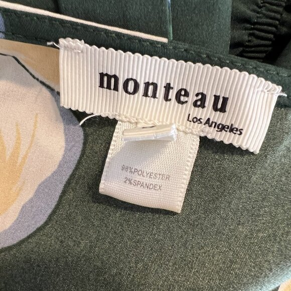 Monteau Green Floral Wrap Dress with Belt Women's Size S - Picture 3 of 4